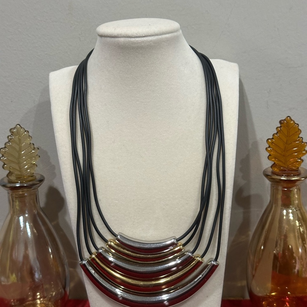 Elegant Multi-Strand Necklace with Gold and Silver Crescents